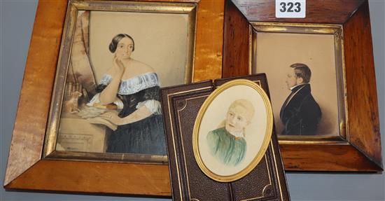 Three Victorian framed portrait miniatures